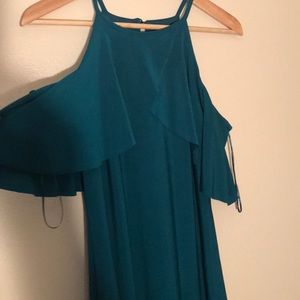 Beautiful cold shoulder teal dress!